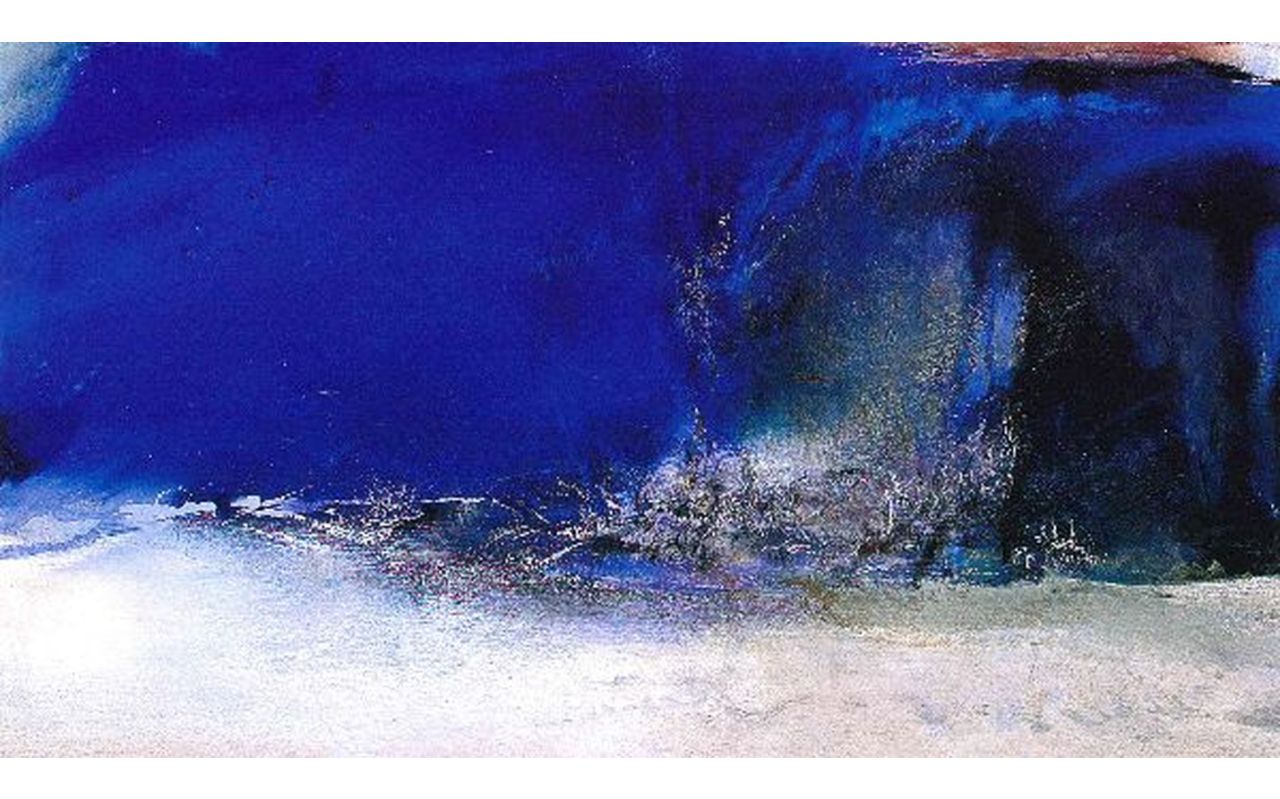 荒れる海でもなく、宇宙の星雲でもなく…濃いブルーで荒々しい筆遣いの