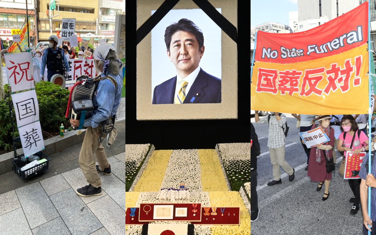 国葬ルポ 反対デモと賛成デモが衝突 安倍元首相の顔で 射的 山上容疑者の映画が上映 東京が真っ二つに割れた1日 文春オンライン